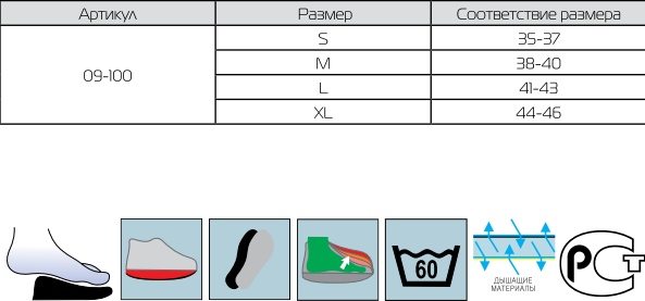 Таблица размеров обуви терапевтической Сурсил-орто / Sursil-ortho, снимающей нагрузку на пятку, гипоалергенной, легкой, 1 штука, 09-100
