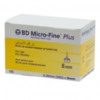 Иглы BD МикроФайн Плюс для шприц-ручки, для инъекций инсулина, размер 30G 8 мм х 0,3 мм, 100 шт. в уп.
