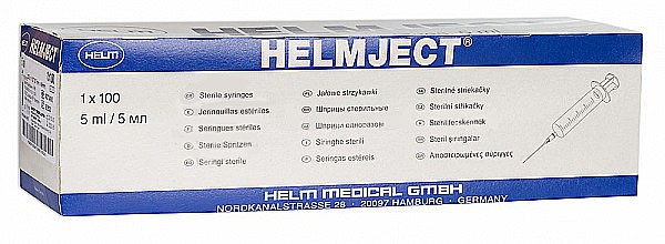 Шприц Хельм / HelmJect 2-х компонентный 5мл игла 0.80х40, плавное движение поршня, четкая шкала, 100 шт