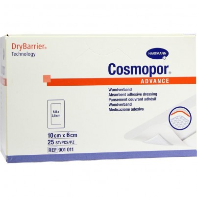 Повязка Космопор Адванс (Cosmopor Advance) послеоперационная стерильная самоклеящаяся с высокой впитываемостью 10х6см 25шт, 901011