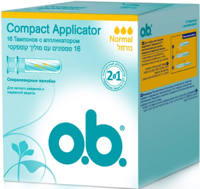 Тампоны с аппликатором ob / Оби, Compact Applicator Normal, компактный аппликатор, надежная защита, 16 шт.