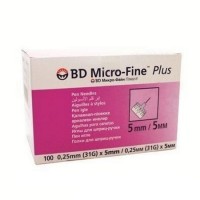 Иглы BD МикроФайн Плюс для шприц-ручки, для инъекций инсулина, размер 31G 5 мм х 0,25 мм, 100 шт. в уп.