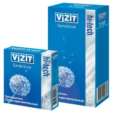 Презервативы Vizit hi-tech sensitive, сверхчувствительные, контурные с накопителем, силиконовая смазка, 12 шт