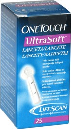 Ланцеты OneTouch UltraSoft, супертонкие, с копьевидной заточкой, крестовидное основание, хирургическая сталь, 25 штук