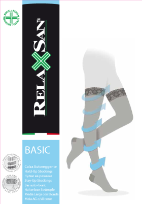 Чулки Relaxsan Basic Stay-Up 280 прозрачные 2-го класса компрессии с открытым носком на резинке, 1470S