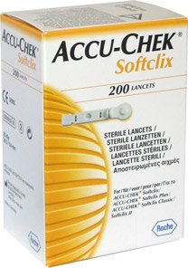 Ланцеты стерильные Accu-Chek Softclix, лазерная заточка, острие иглы трехгранное, диаметр иглы 0,4 мм, 200шт в упаковке