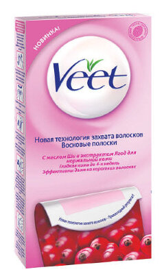Полоски восковые для депиляции Вит / Veet для нормальной кожи, с маслом ши и экстрактом ягод, упаковка 10шт