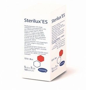 Салфетки марлевые Sterilux ES (Стерилюкс ЕС) 5х5см нестерильные 8-ми слойные, 100шт, 205005