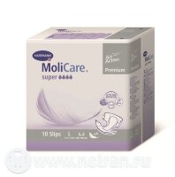 Подгузники для взрослых MoliCare Premium super soft, впитываемость 4 капли, объем бедер 120 - 150см, L, 10 штук, 169398