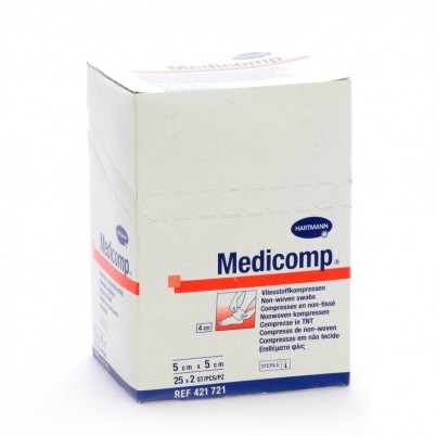 Салфетки Medicomp (Медикомп) стерильные многослойные из нетканого материала марлевой структуры, 5 х 5 см, 50 шт, 421721