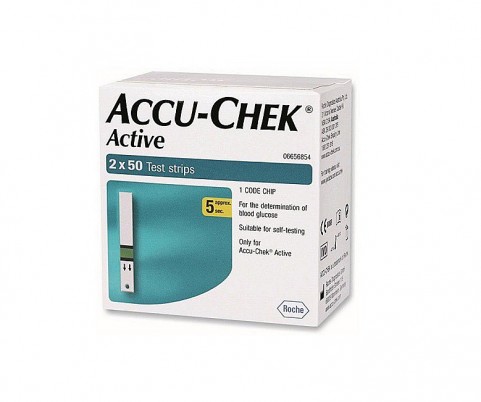 Тест-полоски Акку-чек Актив / Accu-Chek Active для глюкометра, для измерения уровня глюкозы в крови 100 шт
