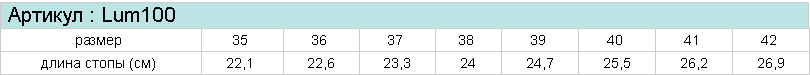 Соответствие размера полустелек ортопедических Luomma Lum100
