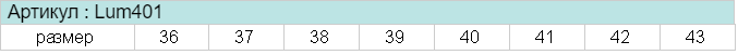 Таблица размеров ортопедических полустелек Luomma Grid Lum401