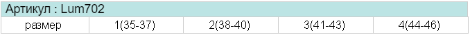 Размерная таблица для ортопедического подпяточника Luomma Sun Lum702
