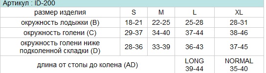 Гольфы с закрытым носком ID-200Т таблица размеров