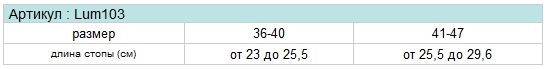 Стельки профилактические Lum103 таблица размеров