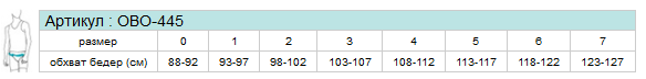 Таблица размеров бандажа-трусов ортопедические Экотен / Ecoten, при опущении органов малого таза, с высоким содержанием хлопка, ОВО-445