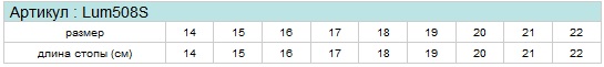 Стельки ортопедические таблица размеров Lum507
