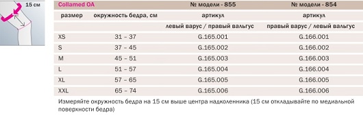 Ортез коленный 854. Таблица размеров Ортез коленный 854. Таблица размеров