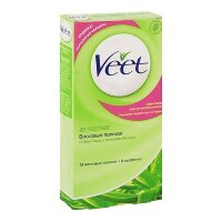 Полоски восковые для депиляции Вит / Veet для сухой кожи, удаляет волосы, придает покровам гладкость, 12шт