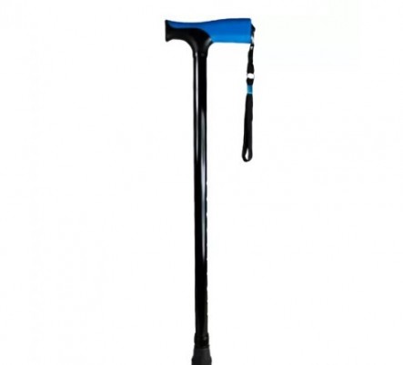 Трость для ходьбы B Well телескопическая с прорезиненной ручкой и ремешком противогололедным устройством черная, WR-414