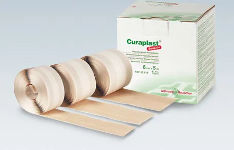 Пластырь Curaplast (Курапласт) для чувствительной кожи с подушечкой для закрытия мест инъекций рулон 8см х5м, 30618