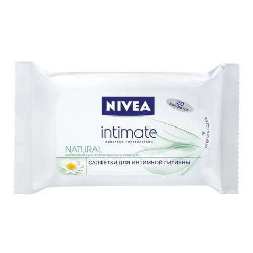 Салфетки для интимной гигиены Нивея / Nivea Intimo Natural, деликатный уход, очищают, восстанавливают, 20шт