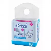 Подгузники для взрослых Meed, комфортные, впитываемость до 2800 г, р. XL, талия до 175 см, 10 шт., ПВТ-XL10