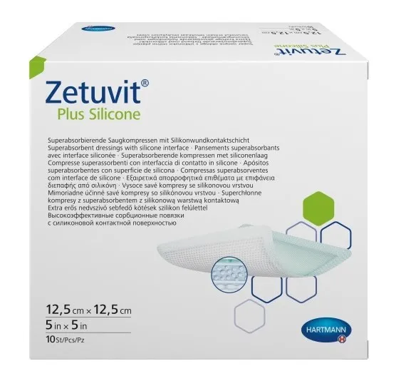 Повязка абсорбирующая Zetuvit Plus Silicone (Цетувит Плюс Силикон) со слоем из силикона, стерильная, 10х20см, 413830