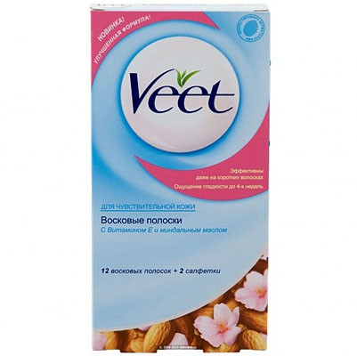 Полоски восковые для депиляции Вит / Veet для чувствительной кожи, не вызывает раздражения, коробка 12 шт