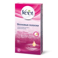 Полоски восковые для депиляции Вит / Veet Suprem Essence, c ароматом бархатной розы и эфирными маслами, 10шт