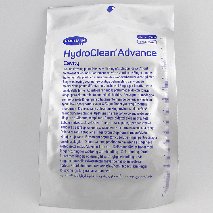Повязка HydroClean Advance cavity (Гидроклин Эдванс кавити) 7.5х7.5см, с раствором Рингера и антисептиком, 609168