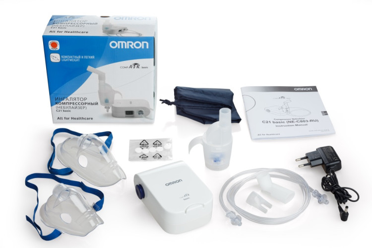 Ингалятор Omron С21 Basic NE-C803-RU компрессорный с масками для взрослых и детей, легко чистится