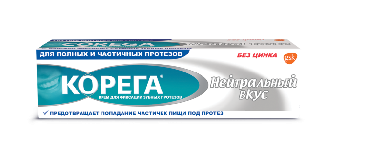 Крем для фиксации зубных протезов Нейтральный вкус КОРЕГА, надежная фиксация, не содержит цинк, 40г