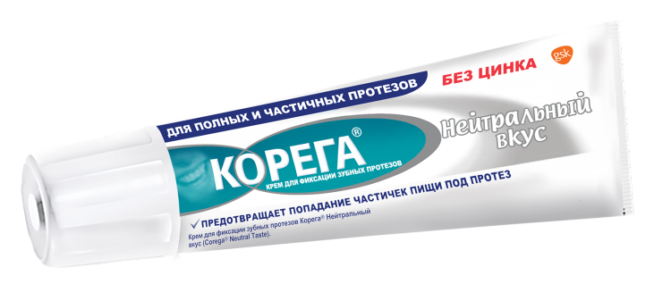Крем для фиксации зубных протезов Нейтральный вкус КОРЕГА, надежная фиксация, не содержит цинк, 40г