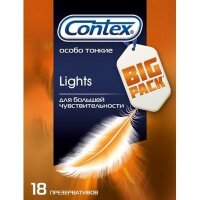 Презервативы Контекс / Contex Light, натуральный латекс, особо тонкие, для большей чувствительности, 18 шт.