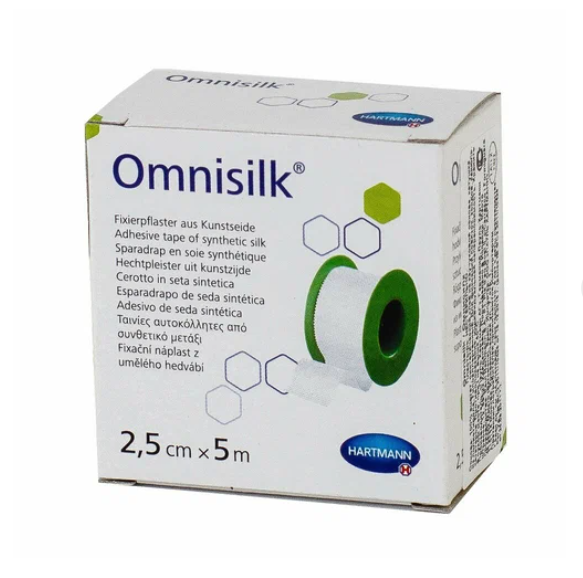 Пластырь Омнисилк (Omnisilk) фиксирующий из искусственного шёлка для повязок, белый размером 2.5см х 5м, 900431