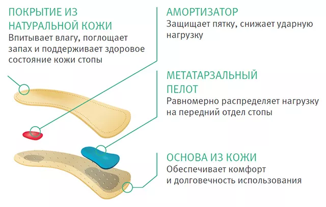 Строение полустелек ортопедических Ортманн / Ortmann solapro comfort, натуральная кожа, поддерживают стопу,повышающие устойчивость