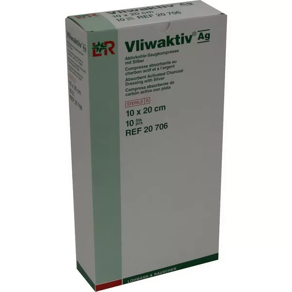 Материалы перевязочные впитывающие. Повязка впитывающая Фливактив (Vliwaktiv) +Ag, компресс для инфицированных и гнойных ран  10 х 20 см, 10 штук в упаковке