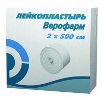 Пластырь фиксирующий Верофарм в рулоне на основе хлопчатобумажной ткани, в картонной упаковке, 2х500см