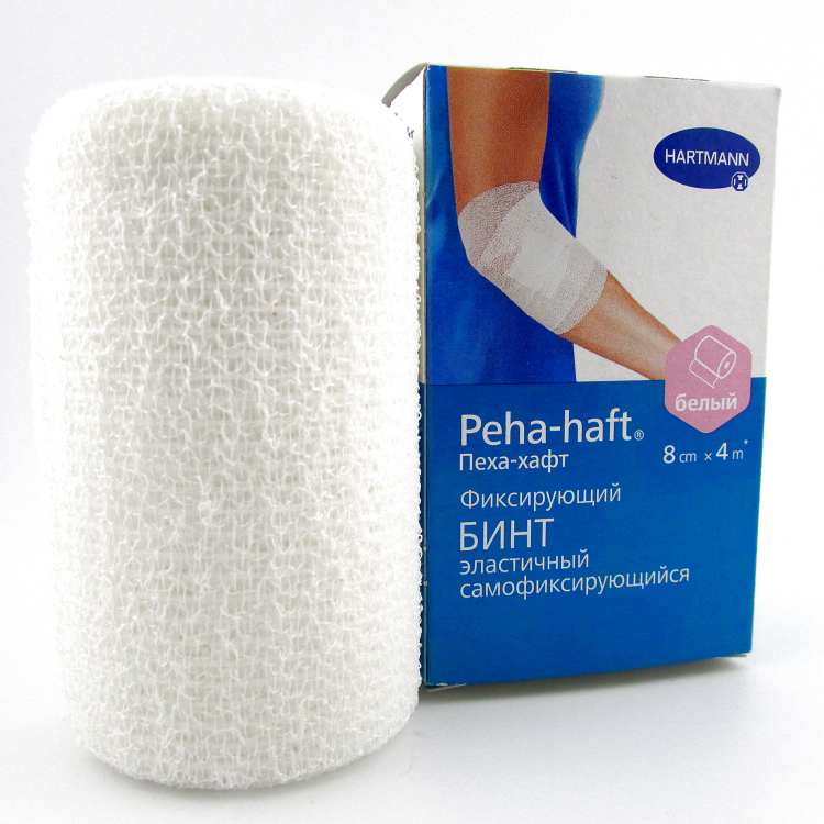 Бинт Peha-Haft (Пеха Хафт) самофиксирующийся, без латекса, белый, размером 4м х8см, 932485