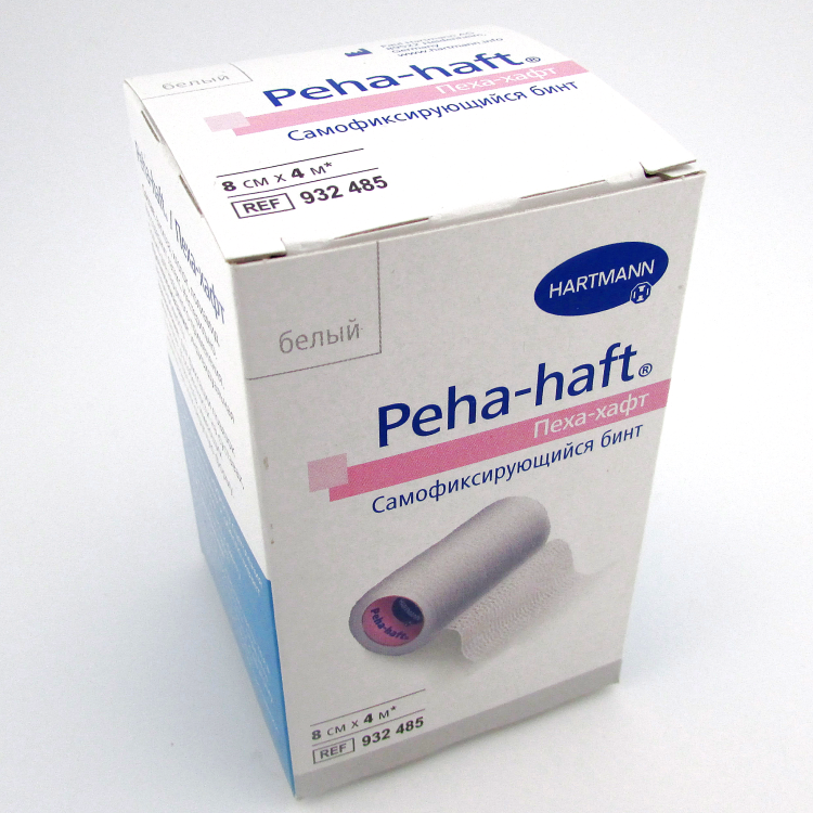Бинт Peha-Haft (Пеха Хафт) самофиксирующийся, без латекса, белый, размером 4м х8см, 932485