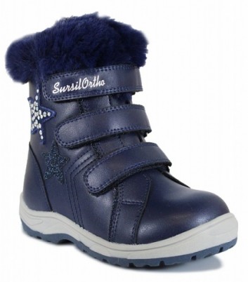 Ботинки для девочек Сурсил-Орто ортопедические зимние со съемной меховой стелькой и жестким задником, синие, A45-092