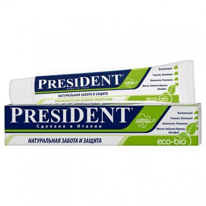 Паста зубная Президент / President Eco - bio, укрепляет, защищает от кариеса и зубного камня, объем 50мл