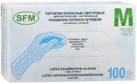 Перчатки смотровые SFM нестерильные одноразовые латексные опудренные, размер М, 50 пар