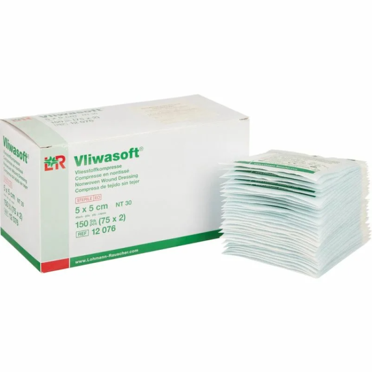 Салфетки Vliwasoft (Фливасофт) стерильная впитывающие 4-х слойная из нетканого материала, 5х5см, 150шт, 12076