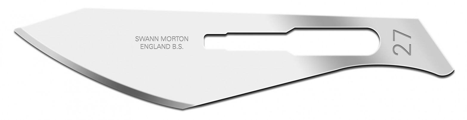 Лезвия Swann Morton / Сванн Мортон №27, материал изделия нержавеющая сталь, поставляются в коробках по 100 шт. 314