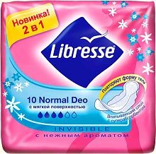 Прокладки женские Либресс / Libresse Invisible Normal Deo, с мягкой поверхностью, впитывает, защищает, 10шт