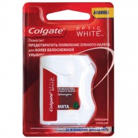 Нить зубная отбеливающая Колгейт / Colgate Optic White вощенная, удаляет зубной камень и налет, освежает 25м