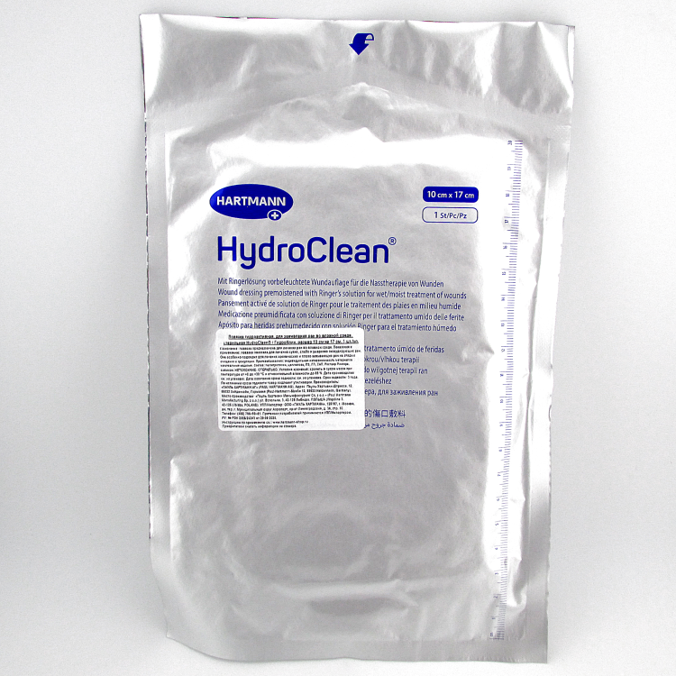 Повязка гидроактивная HydroClean (Гидроклин) 10х17см, с раствором Рингера и антисептиком, 609232